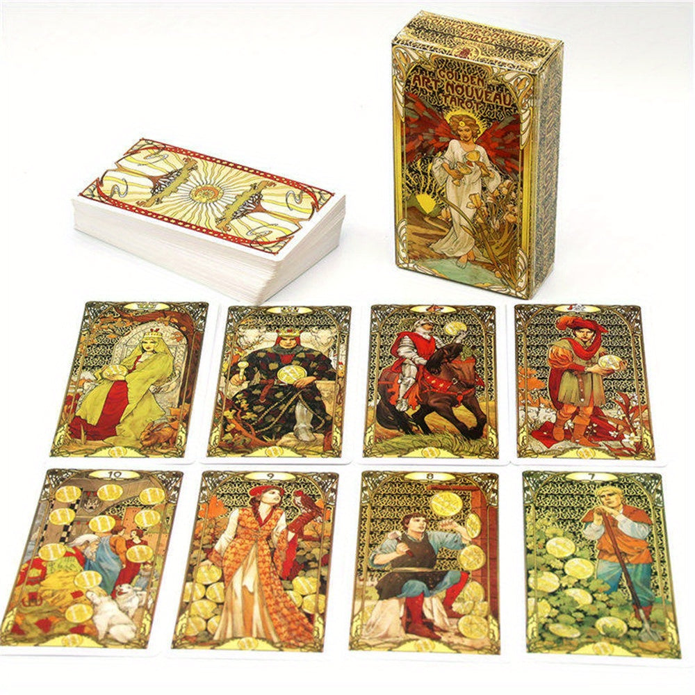 1Pc Golden Art Nouveau Tarot - Suitable for Beginners, Friends, Family Gatherings, Holiday Entertainment Card Game Props