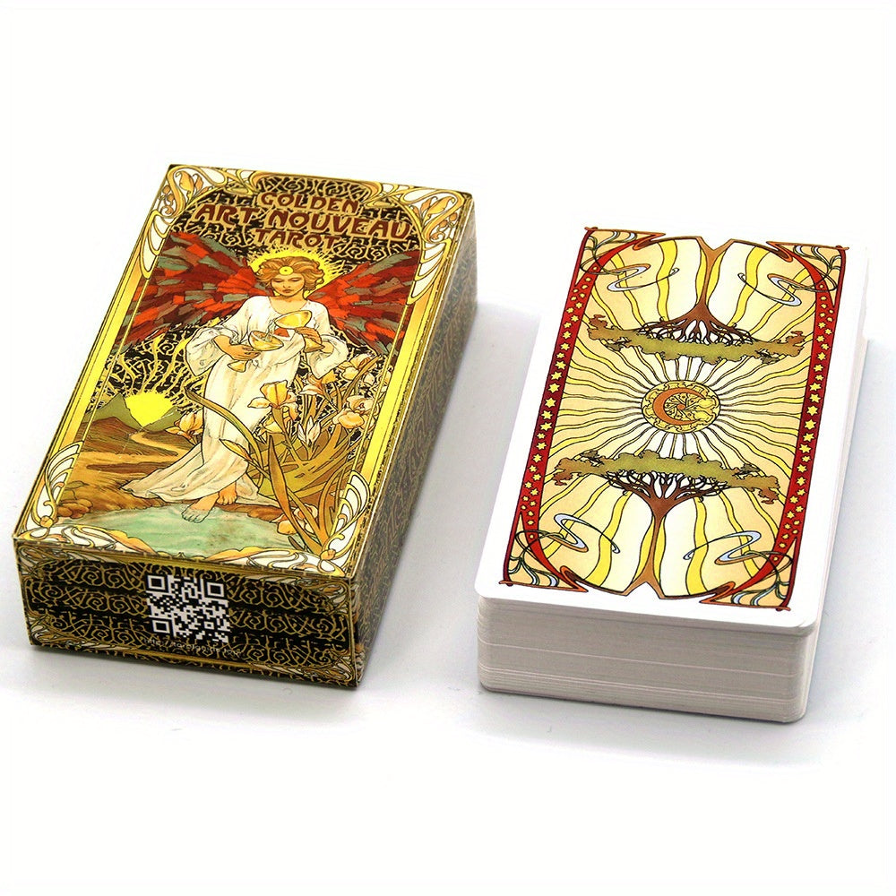 1Pc Golden Art Nouveau Tarot - Suitable for Beginners, Friends, Family Gatherings, Holiday Entertainment Card Game Props