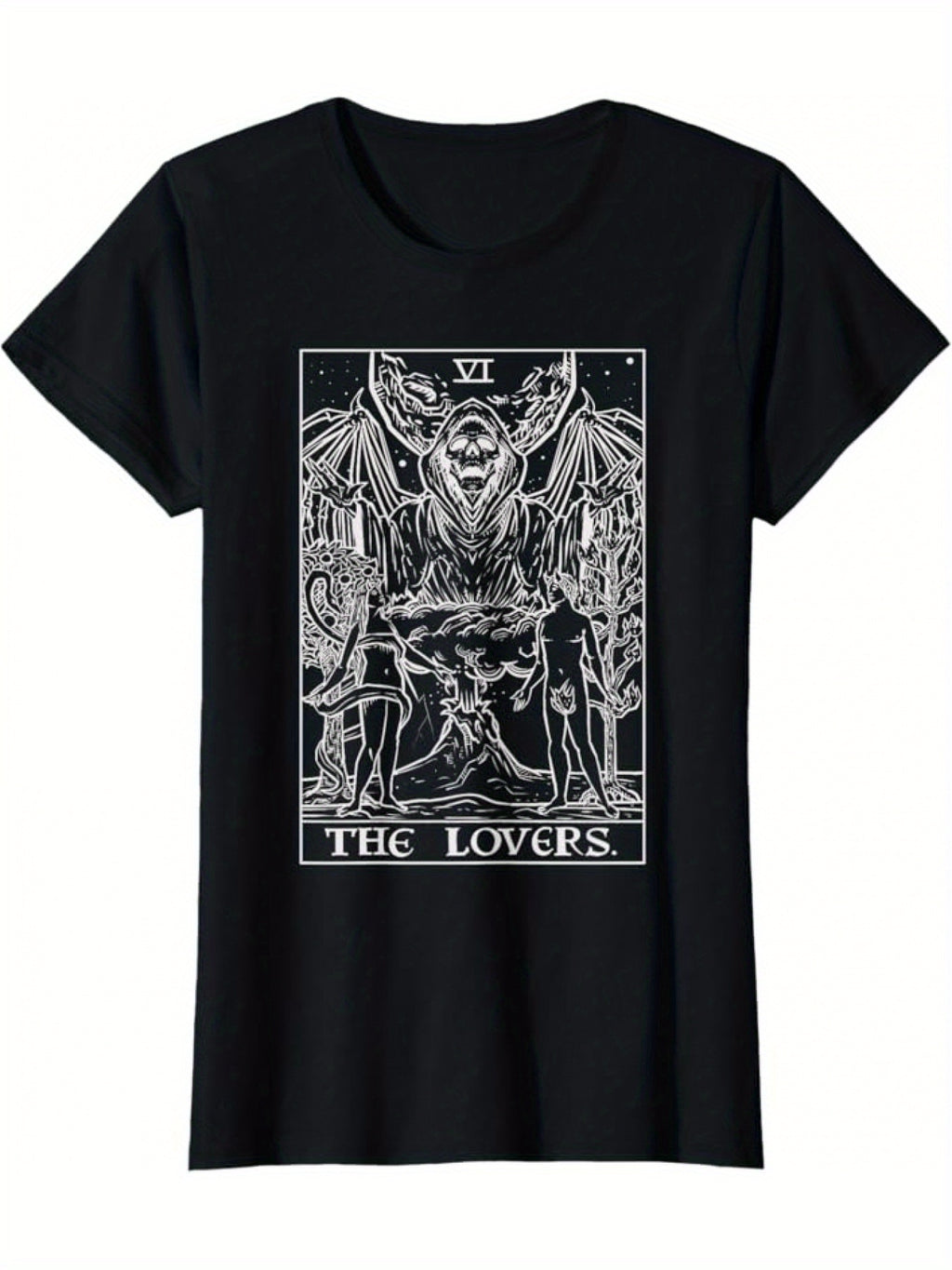 The Lovers Tarot Card Halloween Grim Reaper Gothic Horror T-Shirt