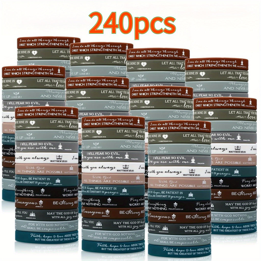 120/240pcs Religious Silicone Bracelets Christian Gifts Bulk Bible Verse Rubber Wristbands for Women Men Birthday Party Favors Church Back to School Gifts