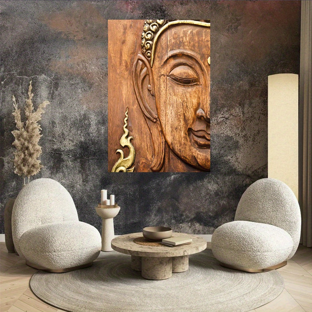 1pcs Wood Frame Wall Art, Woodcarving Buddha Statue Asian Oriental Carving Picture Poster Picture Print Room Decor Art Home Living Room Office Perfect Home Painting Gift