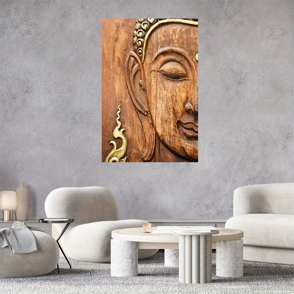 1pcs Wood Frame Wall Art, Woodcarving Buddha Statue Asian Oriental Carving Picture Poster Picture Print Room Decor Art Home Living Room Office Perfect Home Painting Gift