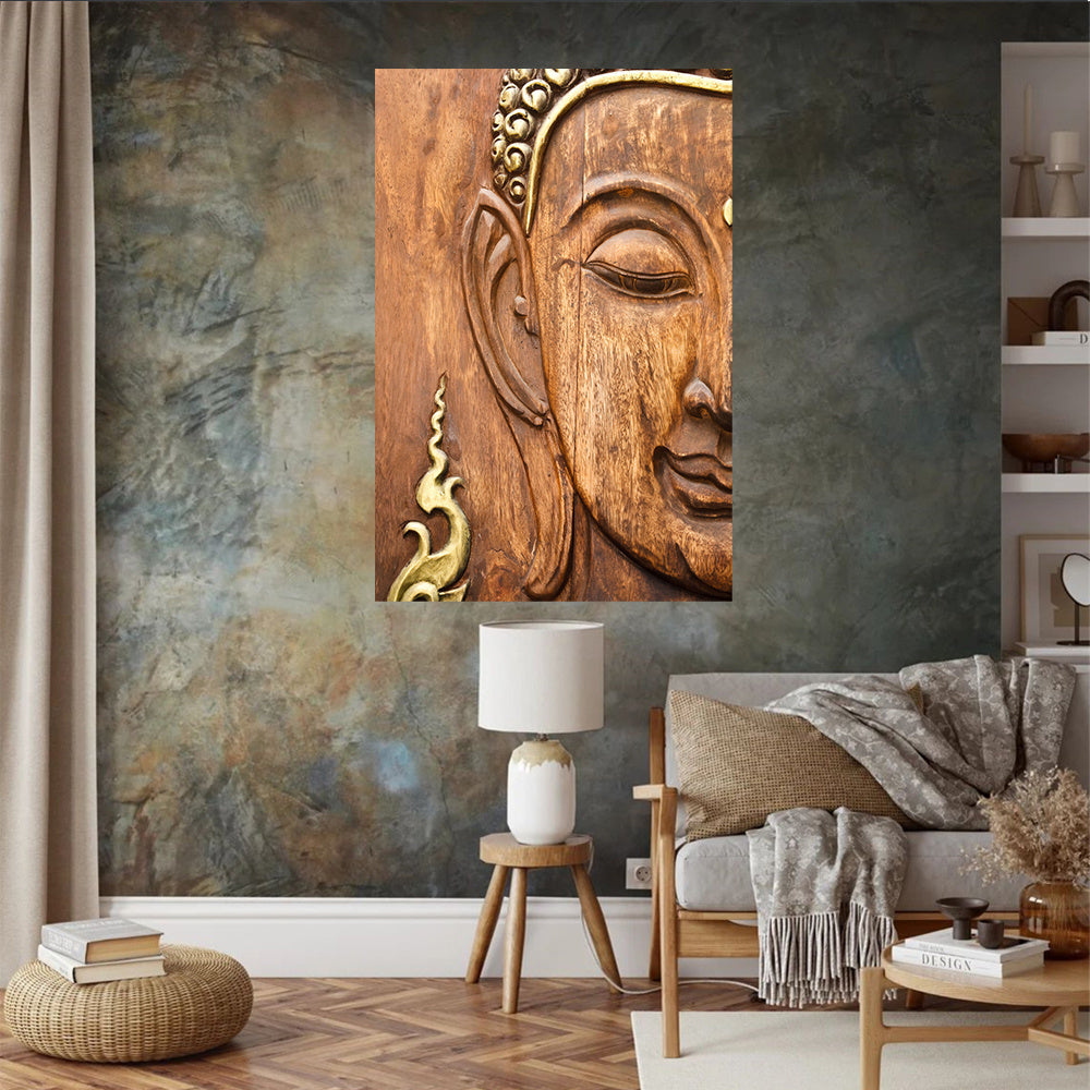 1pcs Wood Frame Wall Art, Woodcarving Buddha Statue Asian Oriental Carving Picture Poster Picture Print Room Decor Art Home Living Room Office Perfect Home Painting Gift