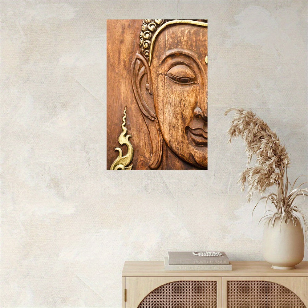 1pcs Wood Frame Wall Art, Woodcarving Buddha Statue Asian Oriental Carving Picture Poster Picture Print Room Decor Art Home Living Room Office Perfect Home Painting Gift