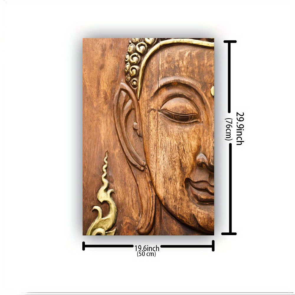 1pcs Wood Frame Wall Art, Woodcarving Buddha Statue Asian Oriental Carving Picture Poster Picture Print Room Decor Art Home Living Room Office Perfect Home Painting Gift