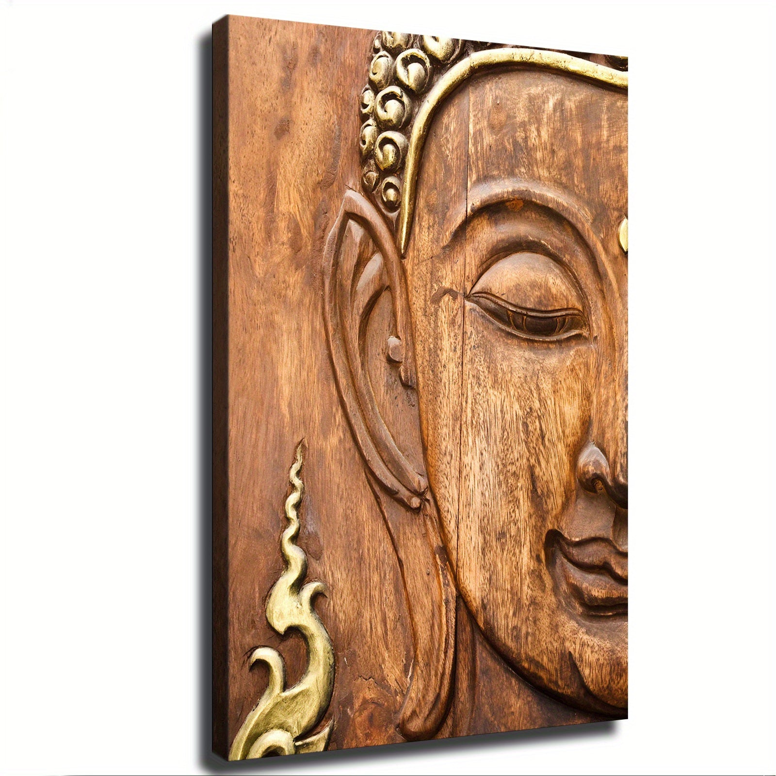 1pcs Wood Frame Wall Art, Woodcarving Buddha Statue Asian Oriental Carving Picture Poster Picture Print Room Decor Art Home Living Room Office Perfect Home Painting Gift