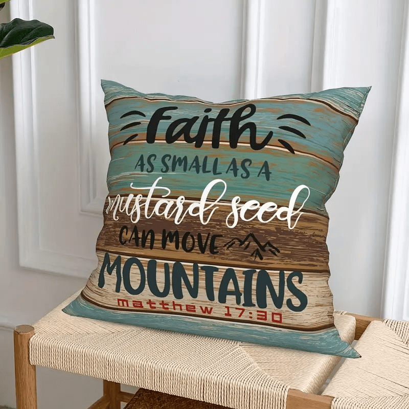 Set of 4 Decorative Throw Cushion Covers 18x18 - Christian Faith Inspirational Scripture Quotes, Woven Polyester, No Insert - For Sofa, Living Room, Bedroom, Office & Home Decor - Perfect Gift for Housewarming & Religious Cel