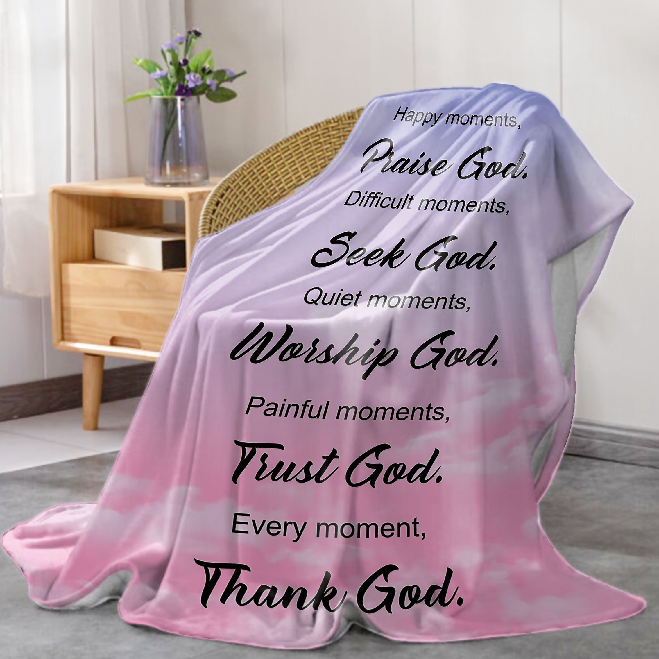 Bible Element 1PC Christian Prayer Caring Flannel Blanket: Soft and Comfortable Throw Blanket for Bed, Sofa, Office, or Camping