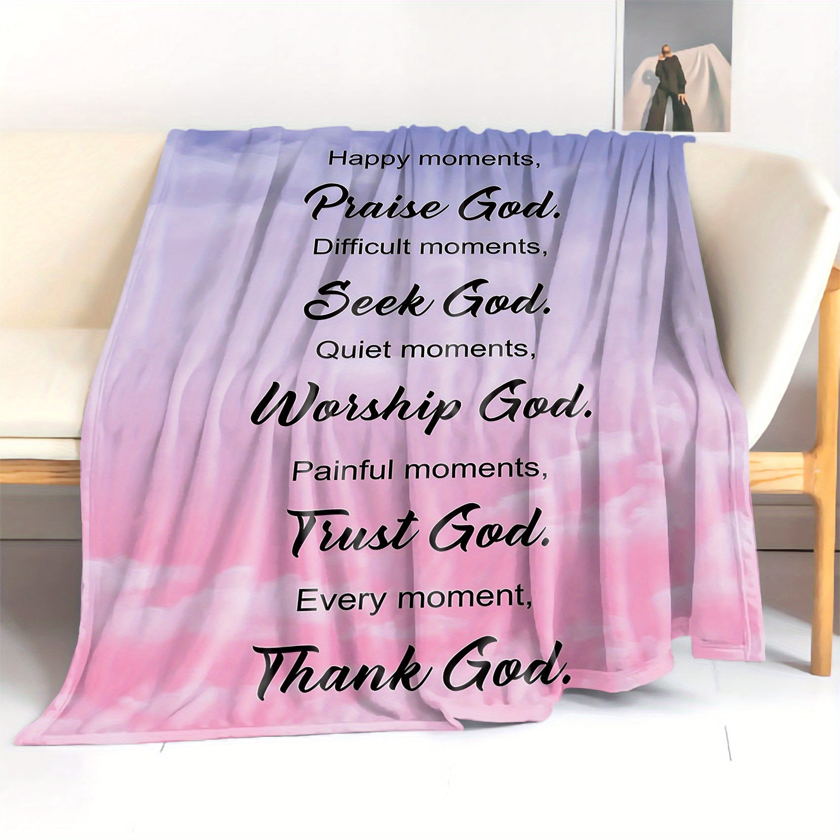 Bible Element 1PC Christian Prayer Caring Flannel Blanket: Soft and Comfortable Throw Blanket for Bed, Sofa, Office, or Camping