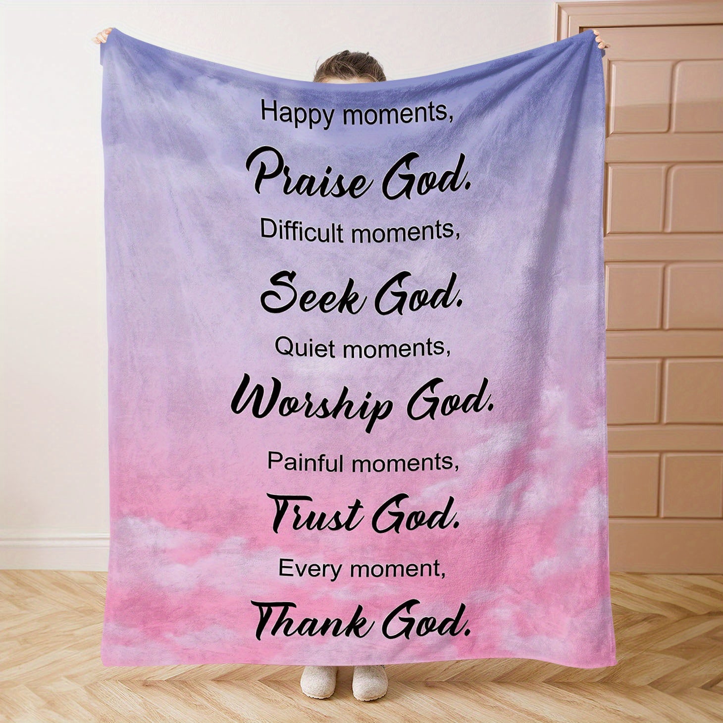 Bible Element 1PC Christian Prayer Caring Flannel Blanket: Soft and Comfortable Throw Blanket for Bed, Sofa, Office, or Camping