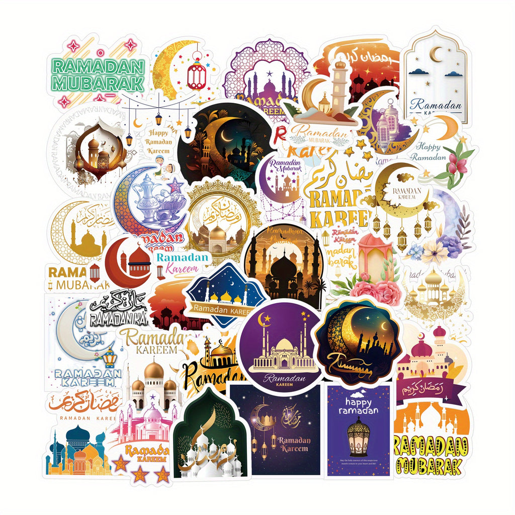 65pcs Islamic Vinyl Stickers - Waterproof, Single Use Decals for Laptop, Water Bottle, Phone, Skateboard, Luggage, Guitar - Muslim Decorations, Diverse Shapes, for Ages 14+