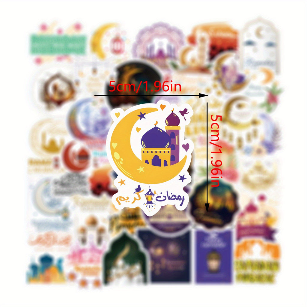 65pcs Islamic Vinyl Stickers - Waterproof, Single Use Decals for Laptop, Water Bottle, Phone, Skateboard, Luggage, Guitar - Muslim Decorations, Diverse Shapes, for Ages 14+