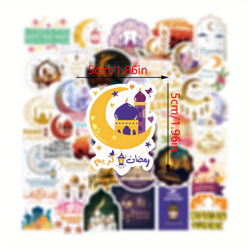 65pcs Islamic Vinyl Stickers - Waterproof, Single Use Decals for Laptop, Water Bottle, Phone, Skateboard, Luggage, Guitar - Muslim Decorations, Diverse Shapes, for Ages 14+