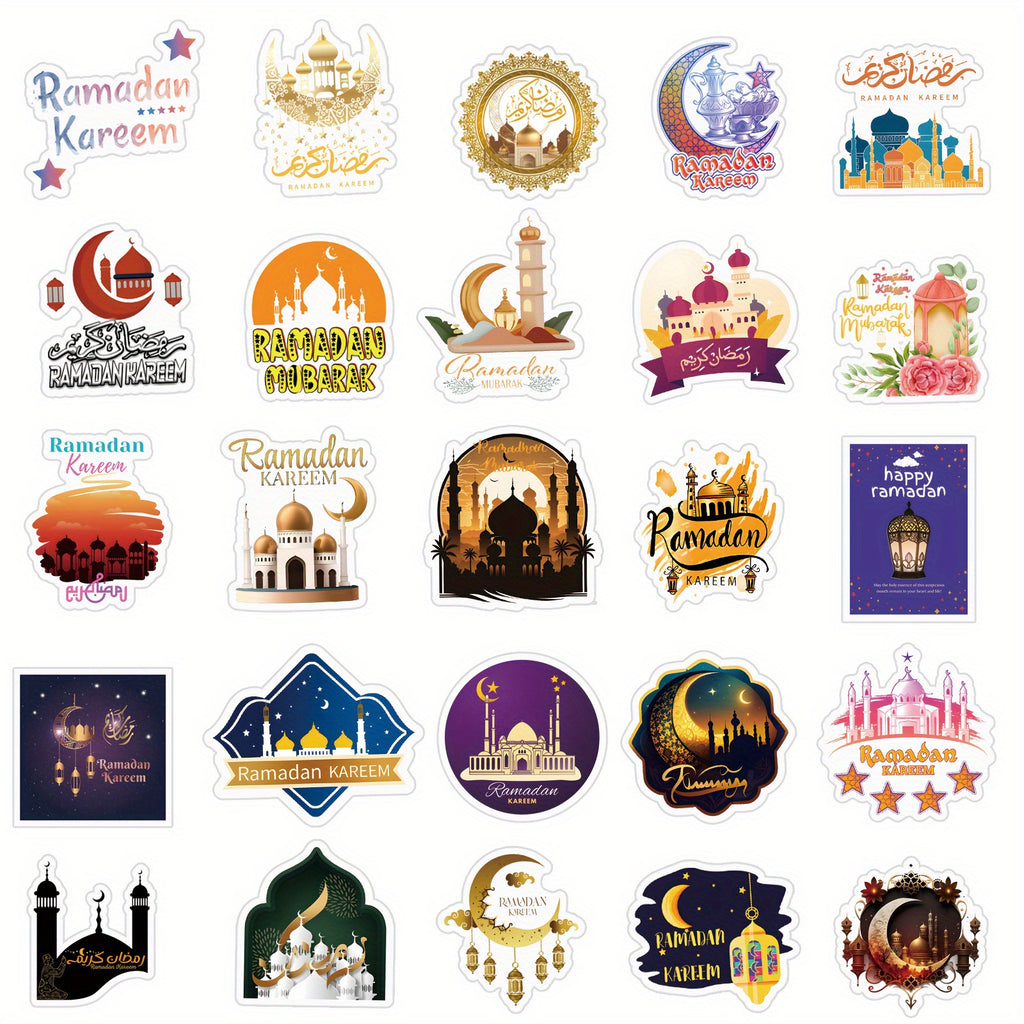 65pcs Islamic Vinyl Stickers - Waterproof, Single Use Decals for Laptop, Water Bottle, Phone, Skateboard, Luggage, Guitar - Muslim Decorations, Diverse Shapes, for Ages 14+