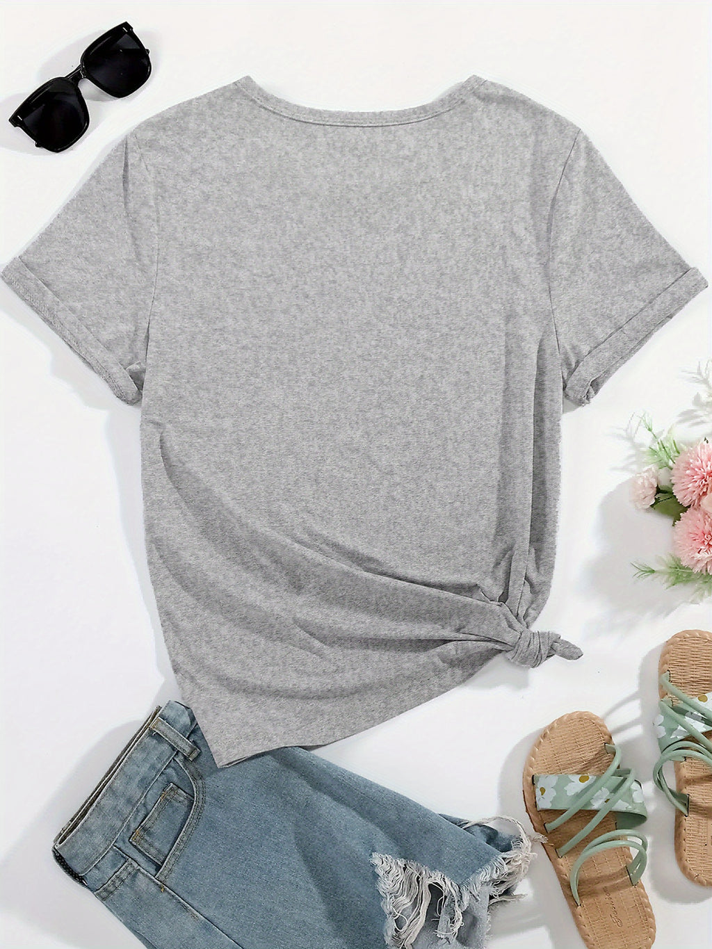 Women's Casual Short Sleeve T-Shirt with Geometric Pattern - Polyester Knit Fabric, Round Neck, All-Season Comfort, Bible Believin' Christian Girl Design