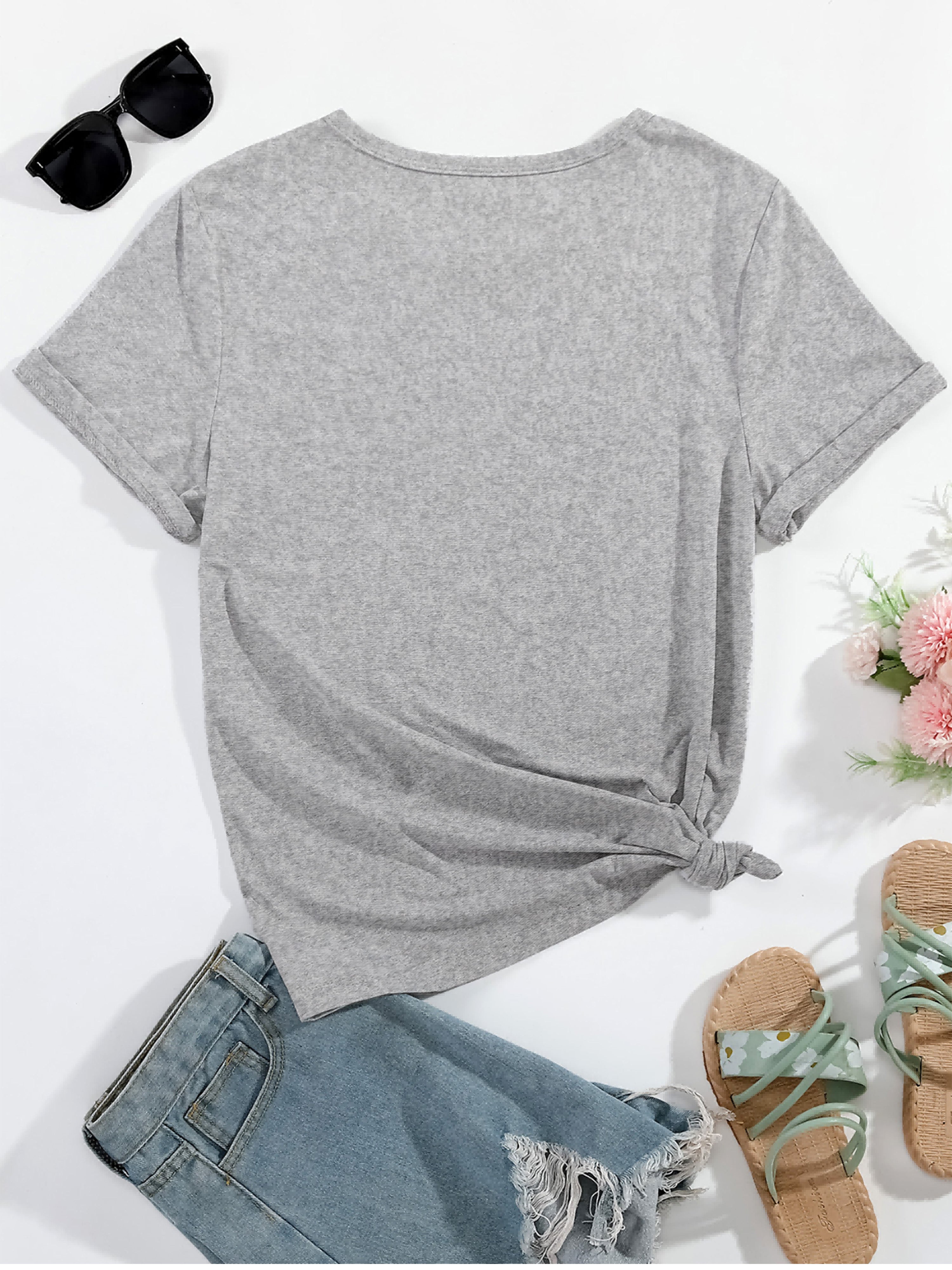 Women's Casual Short Sleeve T-Shirt with Geometric Pattern - Polyester Knit Fabric, Round Neck, All-Season Comfort, Bible Believin' Christian Girl Design