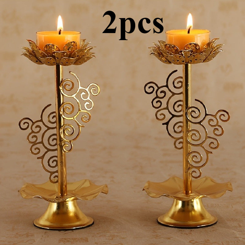 2pcs For Lotus Candle Holders for Buddha & Religious Temples - Elegant Metal Decorative Candlesticks for Home, Weddings, and Special Occasions