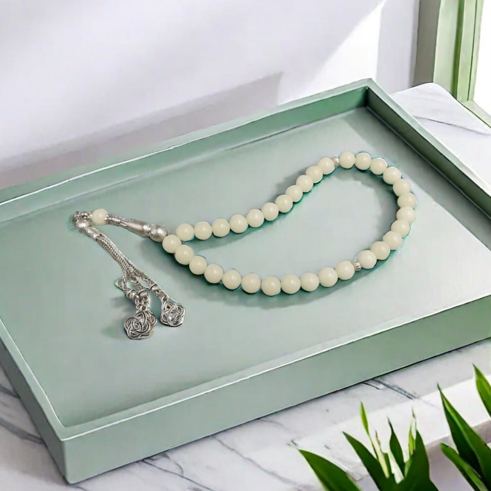 Glow-in-the-Dark Muslim Prayer Beads - 33 Natural Stone Tasbih, Arabian Fashion Y-Necklace for Ramadan, Spiritual Daily Wear, No Electricity Required, Ideal for Festival Celebrations & Gifts