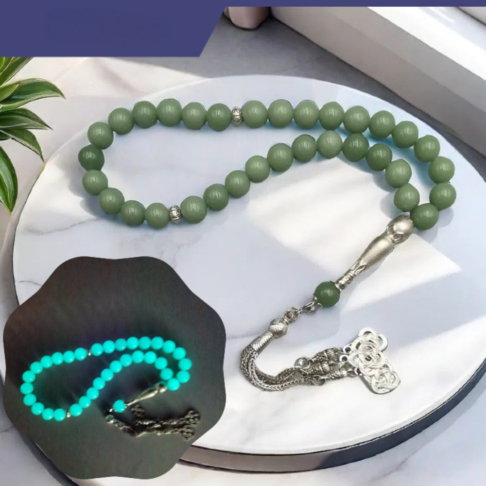 Glow-in-the-Dark Muslim Prayer Beads - 33 Natural Stone Tasbih, Arabian Fashion Y-Necklace for Ramadan, Spiritual Daily Wear, No Electricity Required, Ideal for Festival Celebrations & Gifts