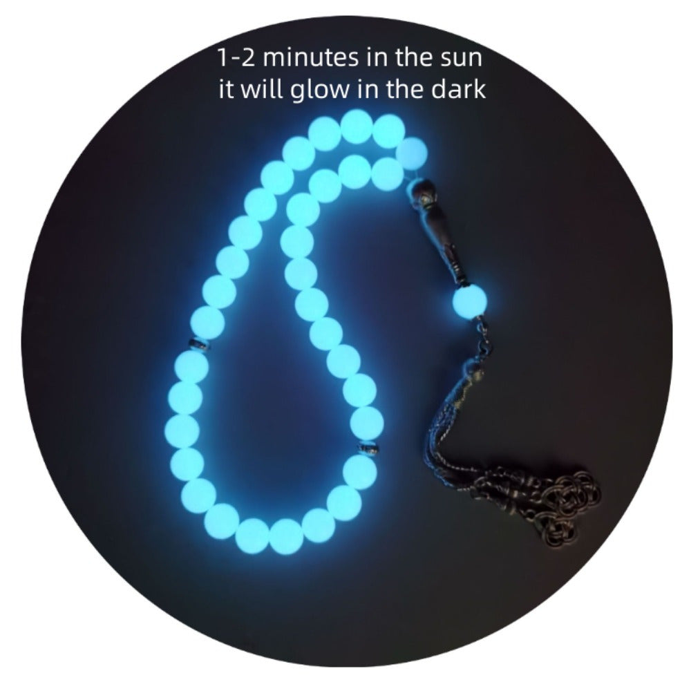 Glow-in-the-Dark Muslim Prayer Beads - 33 Natural Stone Tasbih, Arabian Fashion Y-Necklace for Ramadan, Spiritual Daily Wear, No Electricity Required, Ideal for Festival Celebrations & Gifts