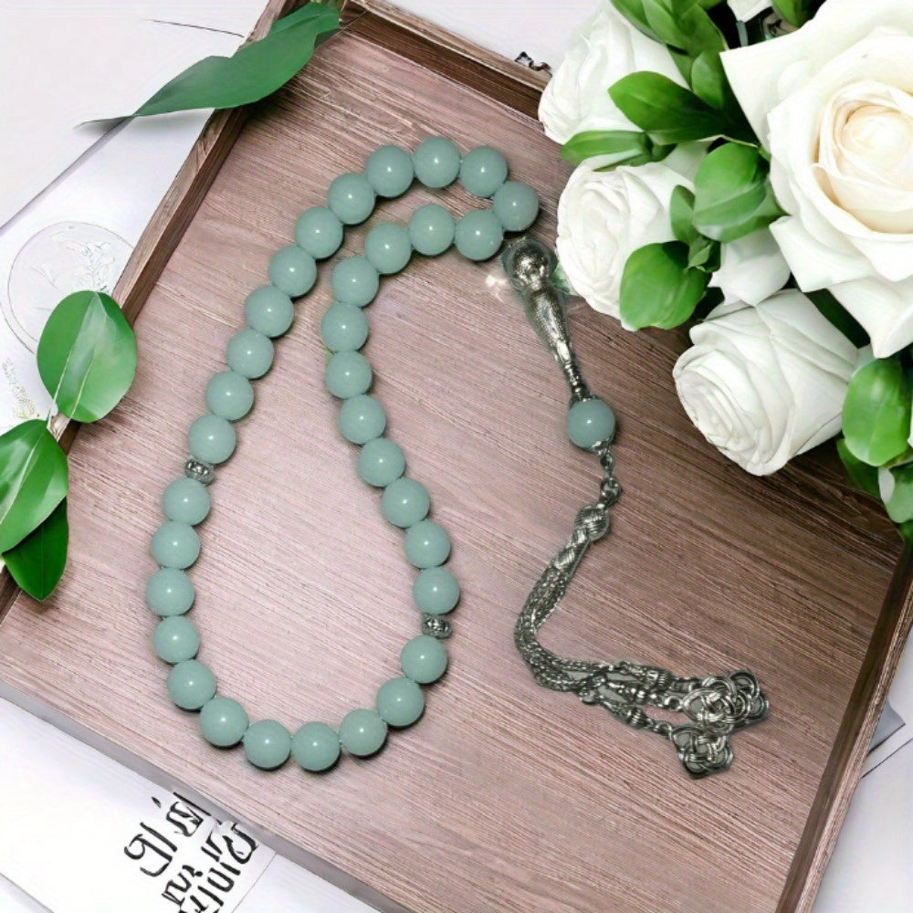 Glow-in-the-Dark Muslim Prayer Beads - 33 Natural Stone Tasbih, Arabian Fashion Y-Necklace for Ramadan, Spiritual Daily Wear, No Electricity Required, Ideal for Festival Celebrations & Gifts