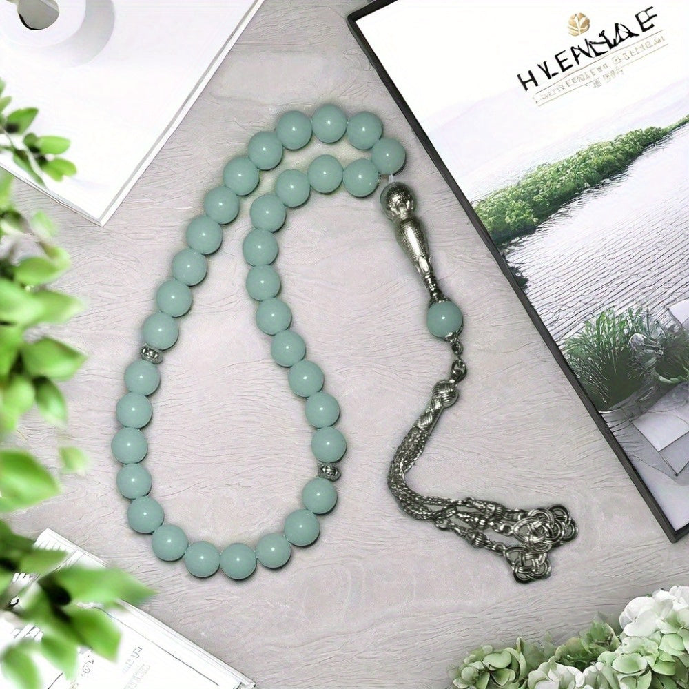 Glow-in-the-Dark Muslim Prayer Beads - 33 Natural Stone Tasbih, Arabian Fashion Y-Necklace for Ramadan, Spiritual Daily Wear, No Electricity Required, Ideal for Festival Celebrations & Gifts