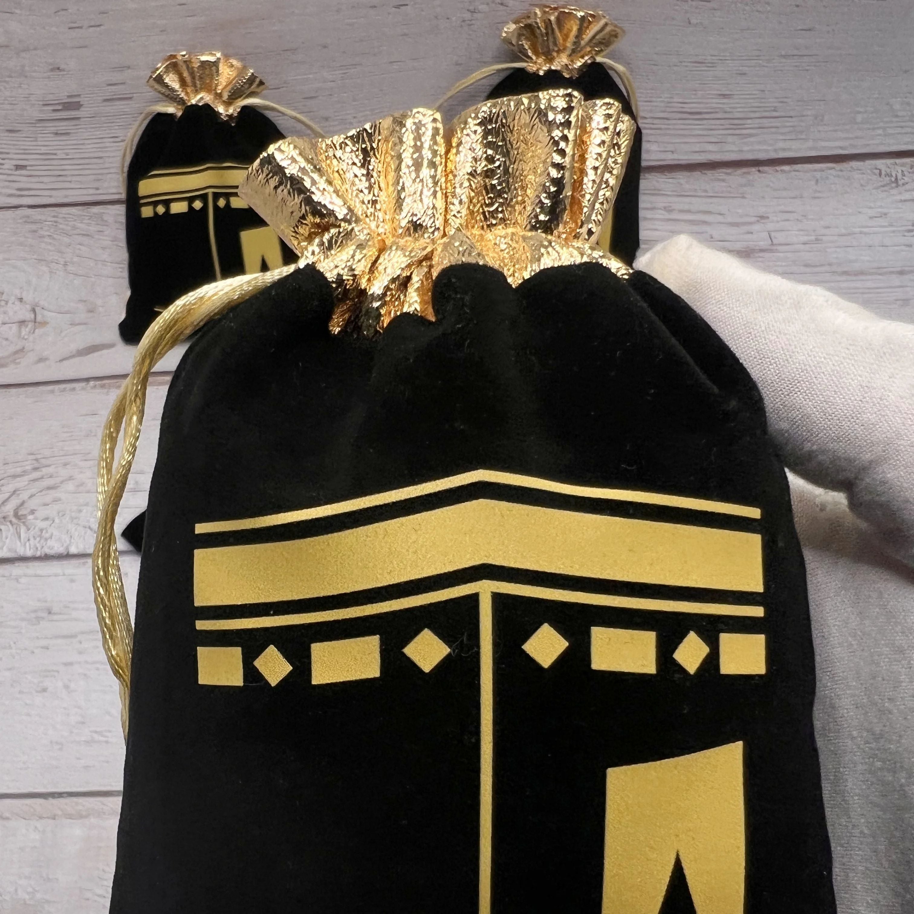 5-Pack Velvet Kaaba Drawstring Bags - Polyethylene Material - Muslim Islamic Hajj Umrah Ramadan Eid Gift Pouches