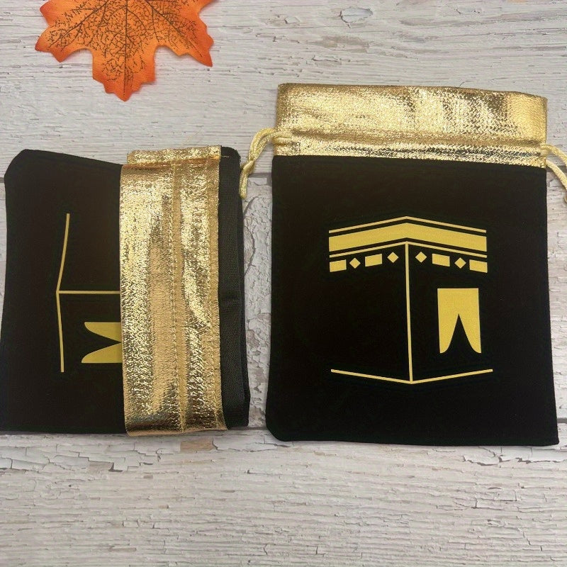 5-Pack Velvet Kaaba Drawstring Bags - Polyethylene Material - Muslim Islamic Hajj Umrah Ramadan Eid Gift Pouches