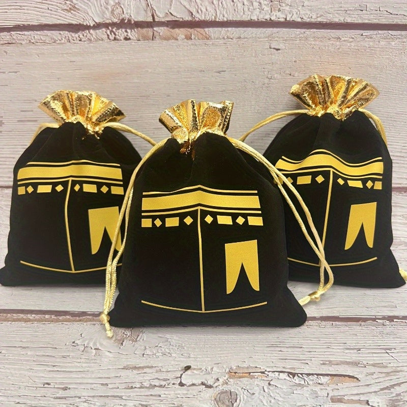 5-Pack Velvet Kaaba Drawstring Bags - Polyethylene Material - Muslim Islamic Hajj Umrah Ramadan Eid Gift Pouches