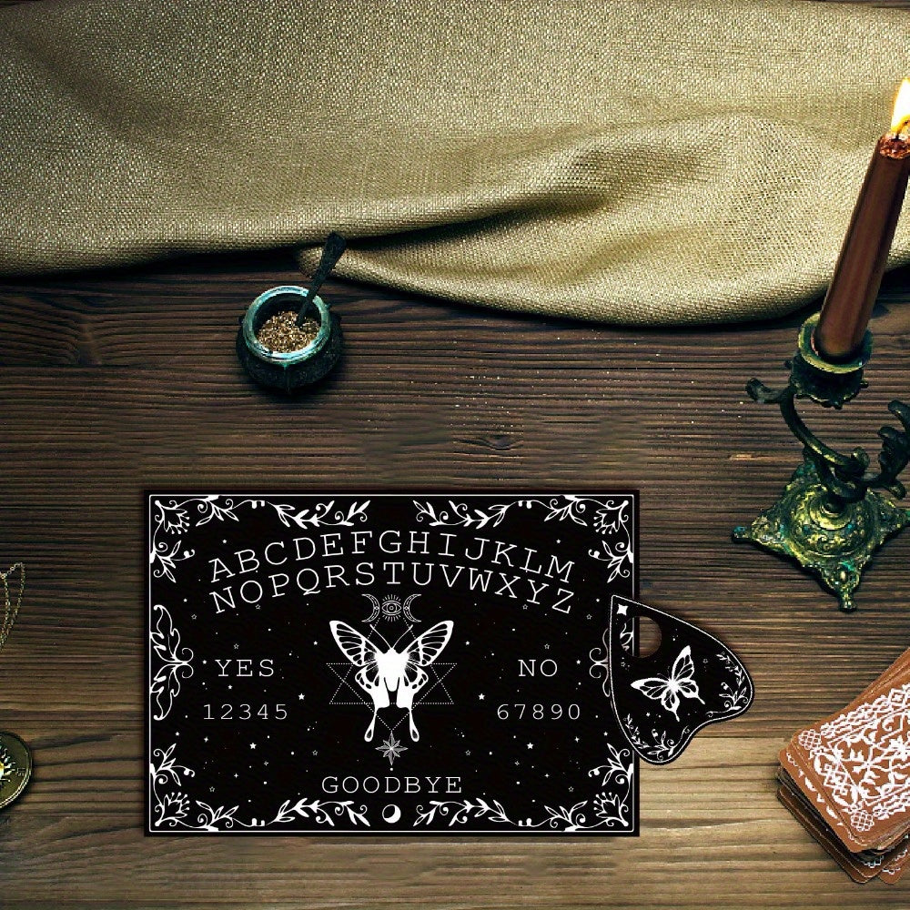 Mystical Butterfly Wooden Pendulum Board Set with Moon Phase Design, Includes Planchette - Perfect for Wicca & Divination, Home Decor 11.8x8.3 Inches
