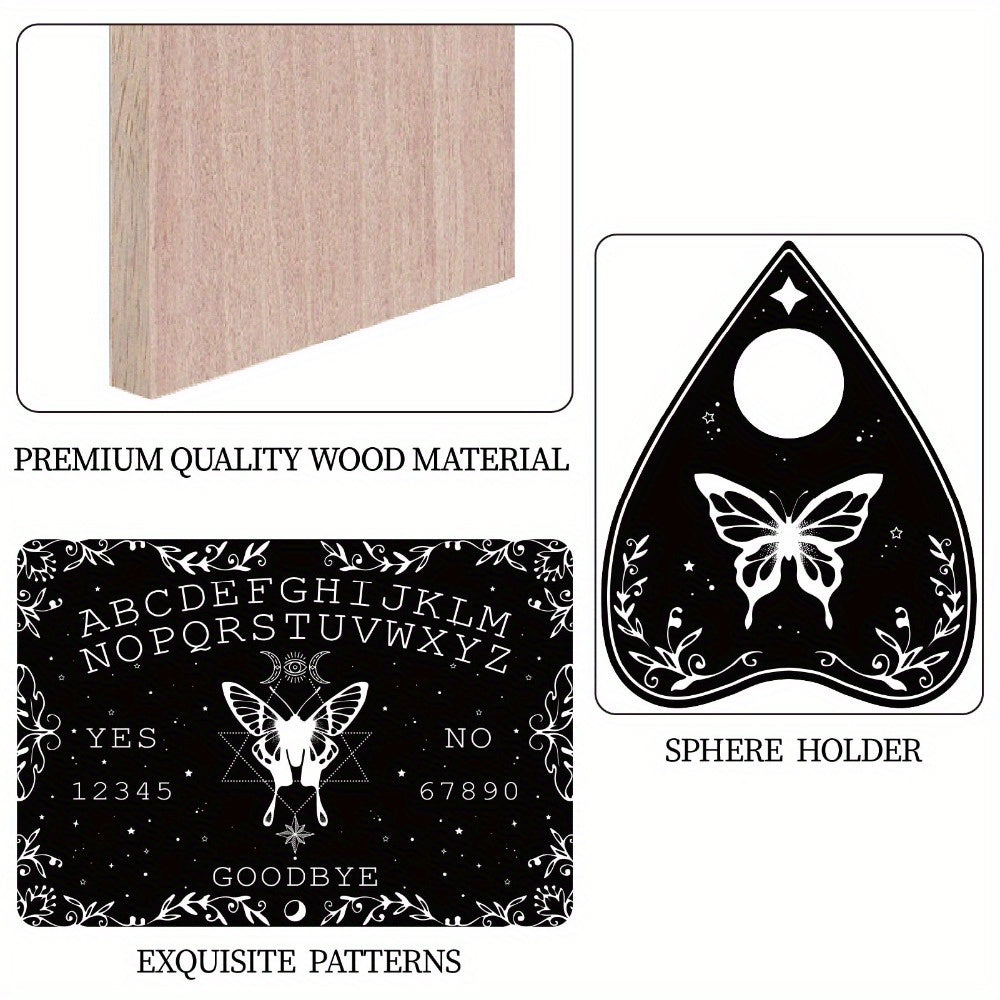 Mystical Butterfly Wooden Pendulum Board Set with Moon Phase Design, Includes Planchette - Perfect for Wicca & Divination, Home Decor 11.8x8.3 Inches