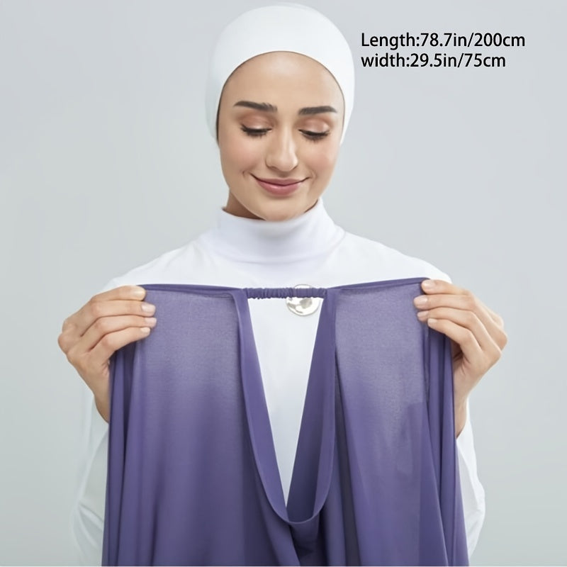 Large Rectangular Solid Color Chiffon Hijab Scarf with Elastic Band - Breathable & Lightweight, Perfect for Ramadan & Muslim Festivals, Easy to Wear as a Shawl or Wrap