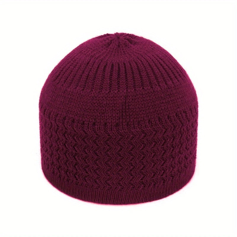 European And American Spring And Autumn Knitted Skull Cap, Unisex Wavy Jacquard Unisex Dome Warm Beanie Cap, Muslim Pullover Knitted Hat, Ideal Choice For Gifts