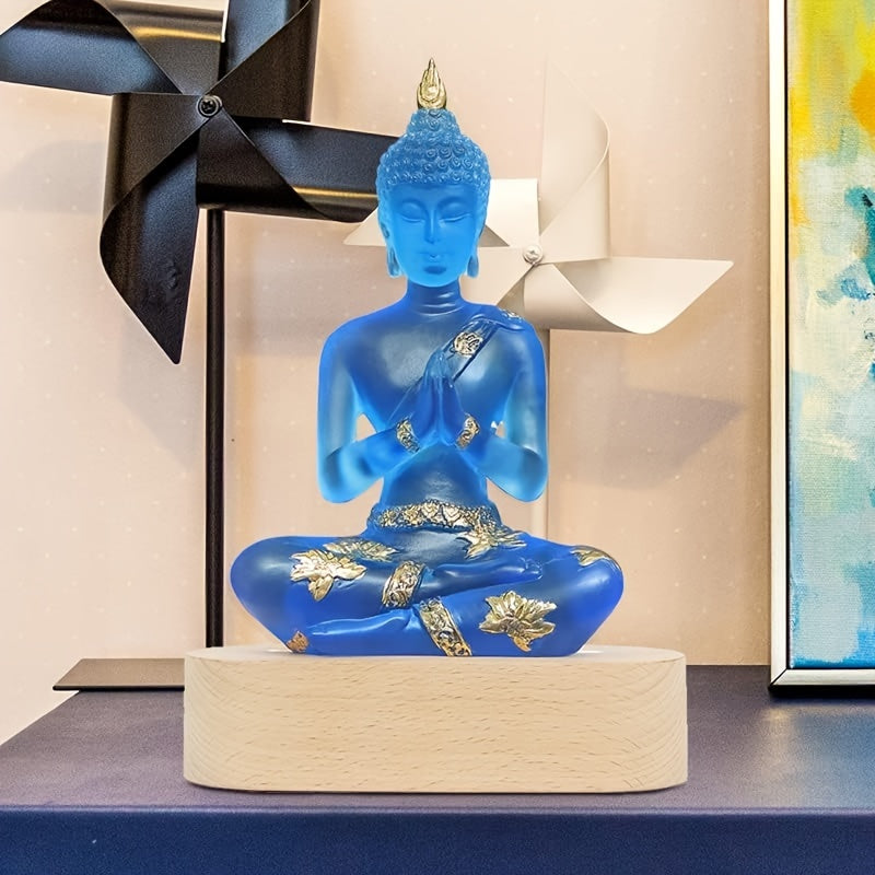 Buddha Statue with LED Light Base, 7'' Seated Small Figurine Collectibles Meditation Decor, Transparent Sculpture Ornaments for Spiritual Living Room, Yoga Zen, Home Decoration