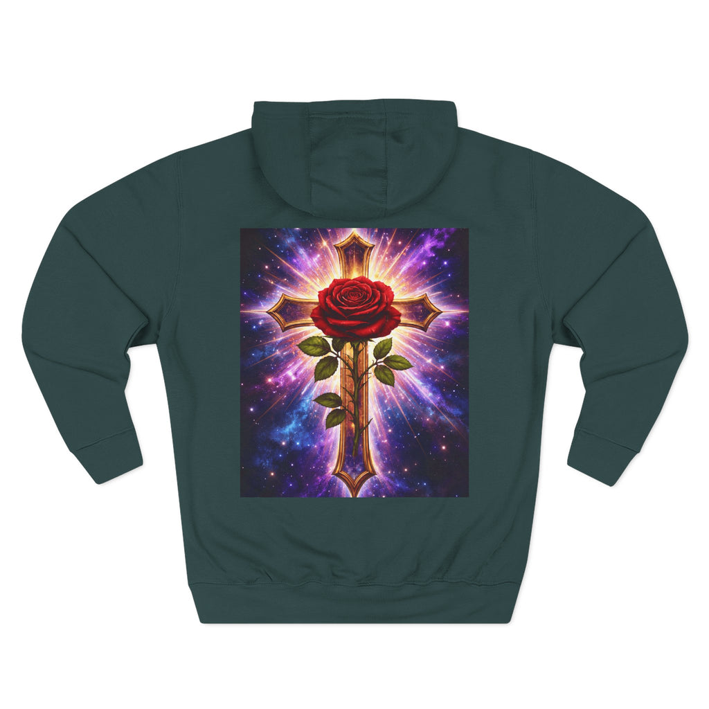 Cosmic Rose Cross Hoodie — Spiritual Rosicrucian Graphic Pullover