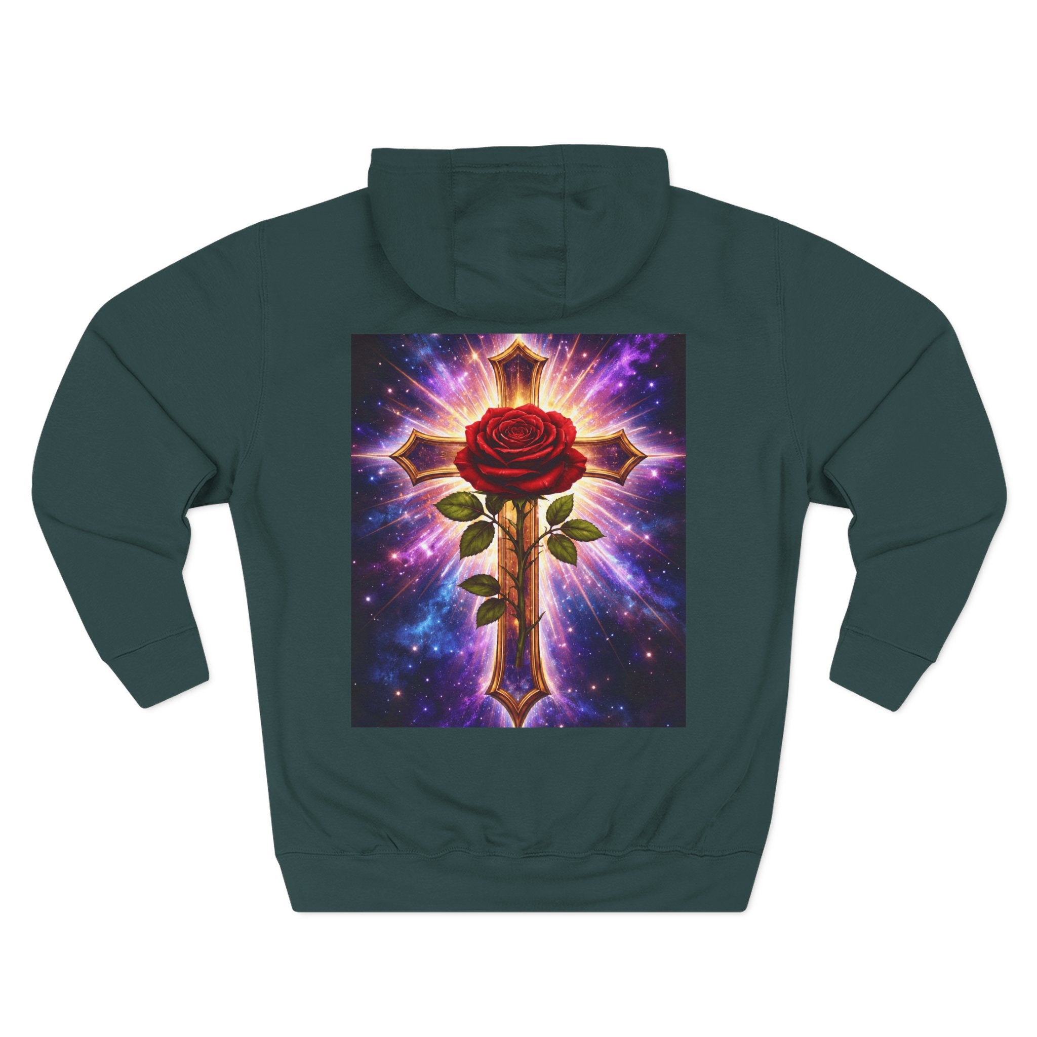 Cosmic Rose Cross Hoodie — Spiritual Rosicrucian Graphic Pullover