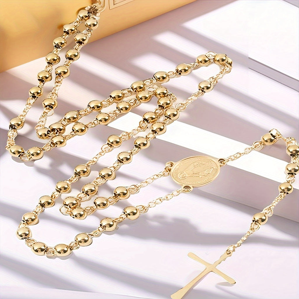 Religion Christian Stainless steel necklace For Women Virgin Mary Jesus Cross pendant Long beads chains Fashion Jewelry