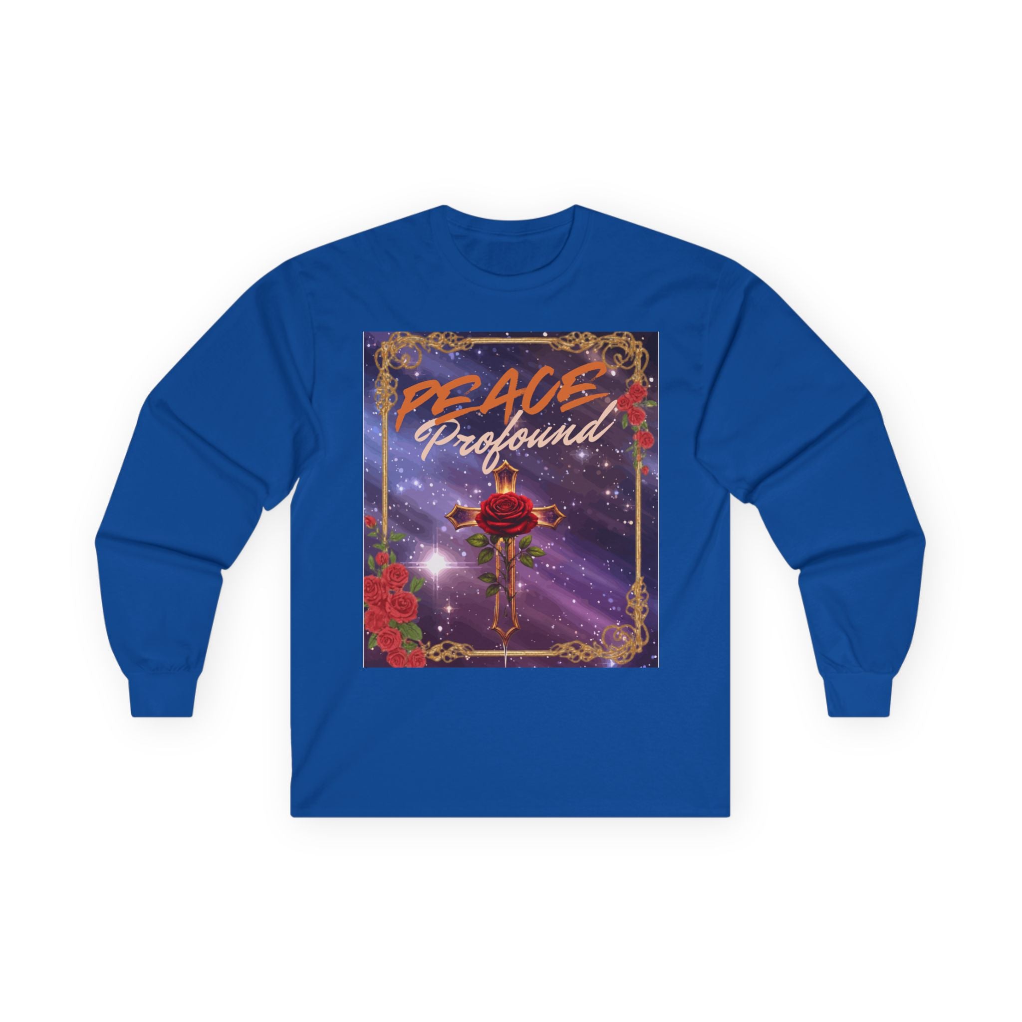 Peace Profound Long Sleeve Tee — Rose & Cross Spiritual Graphic Shirt