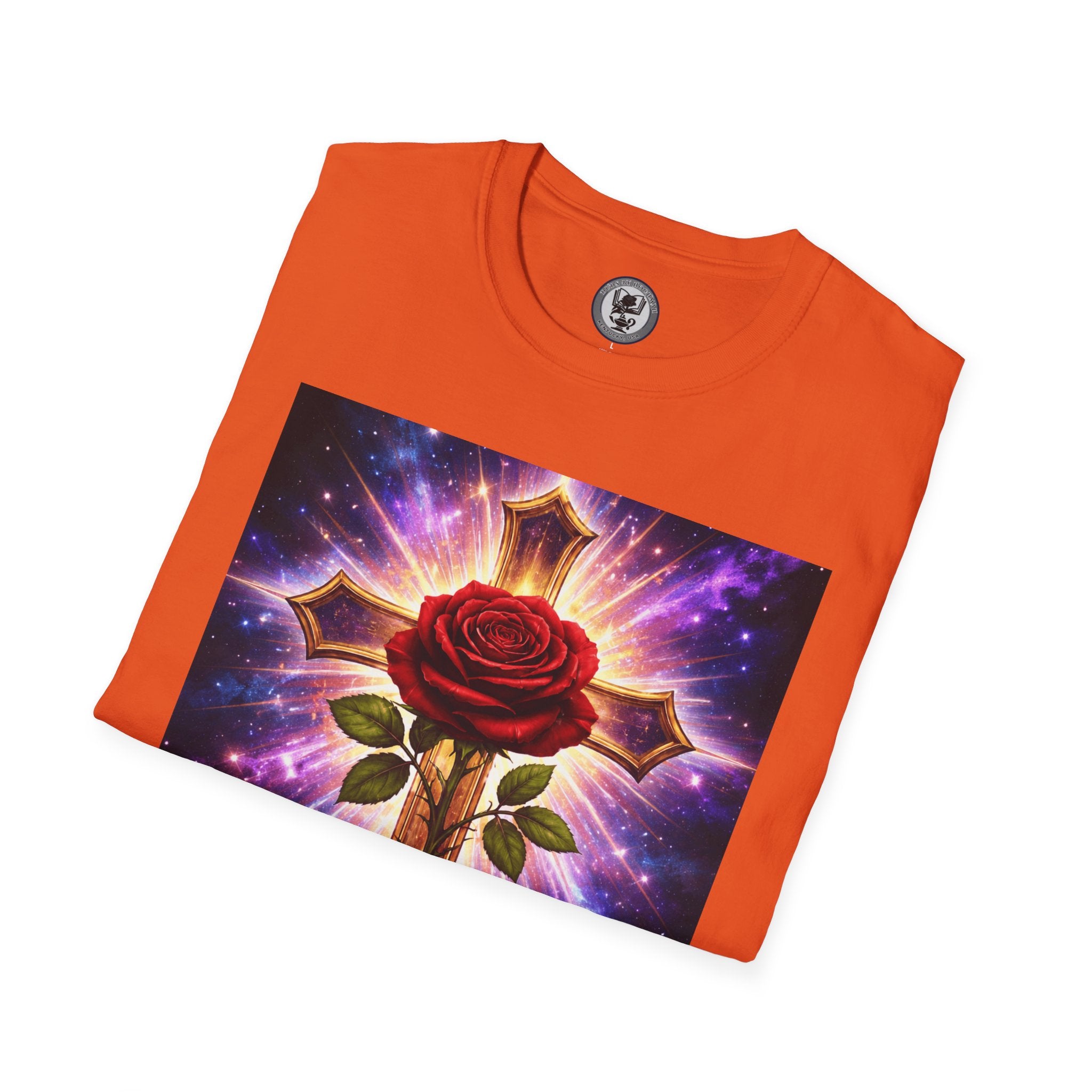 Cosmic Rose Cross T-Shirt — Rosicrucian Spiritual Floral Cross Graphic Tee