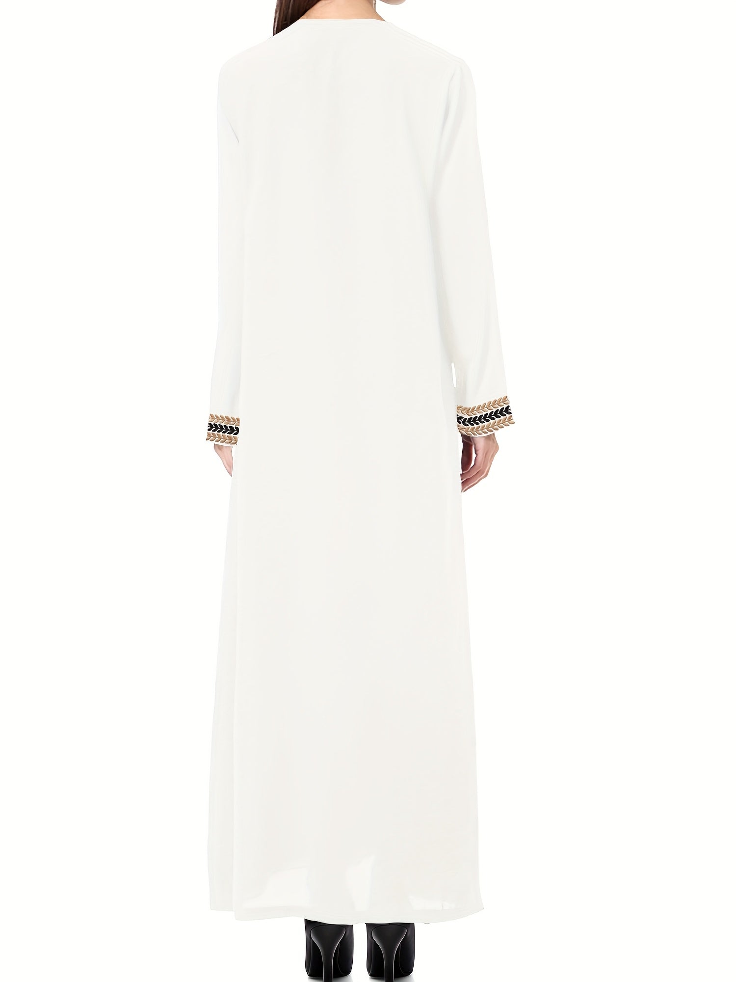 [Navy Blue Kaftan] Navy Blue Muslim Kaftan Dress | Elegant, Golden Embroidery, Sleeve, Loose Fit, Maxi Length, Hijab-Friendly Design, All-Season Wear