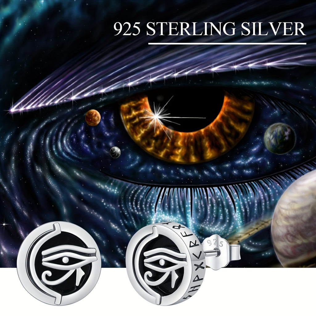 Viking Rune Stud Earrings For Men 925 Sterling Silver Eye Of Horus Stud Earrings