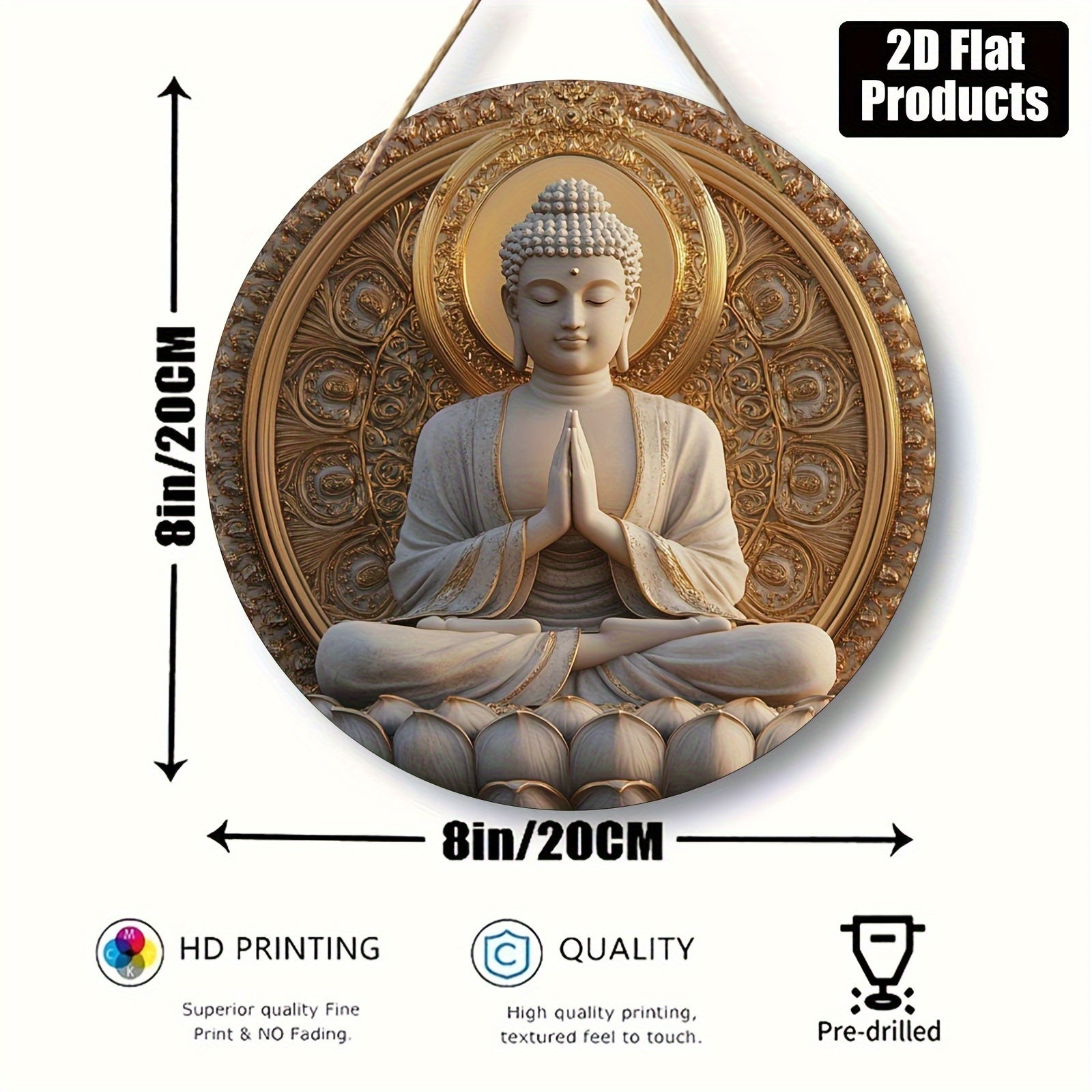 2D Decorative Metal Painting- Buddha, meditation, lotus, halo No electricity required indoor/outdoor home art- porch, garden-patio decoration-distressed effect-handmade style-statement piece-gift idea