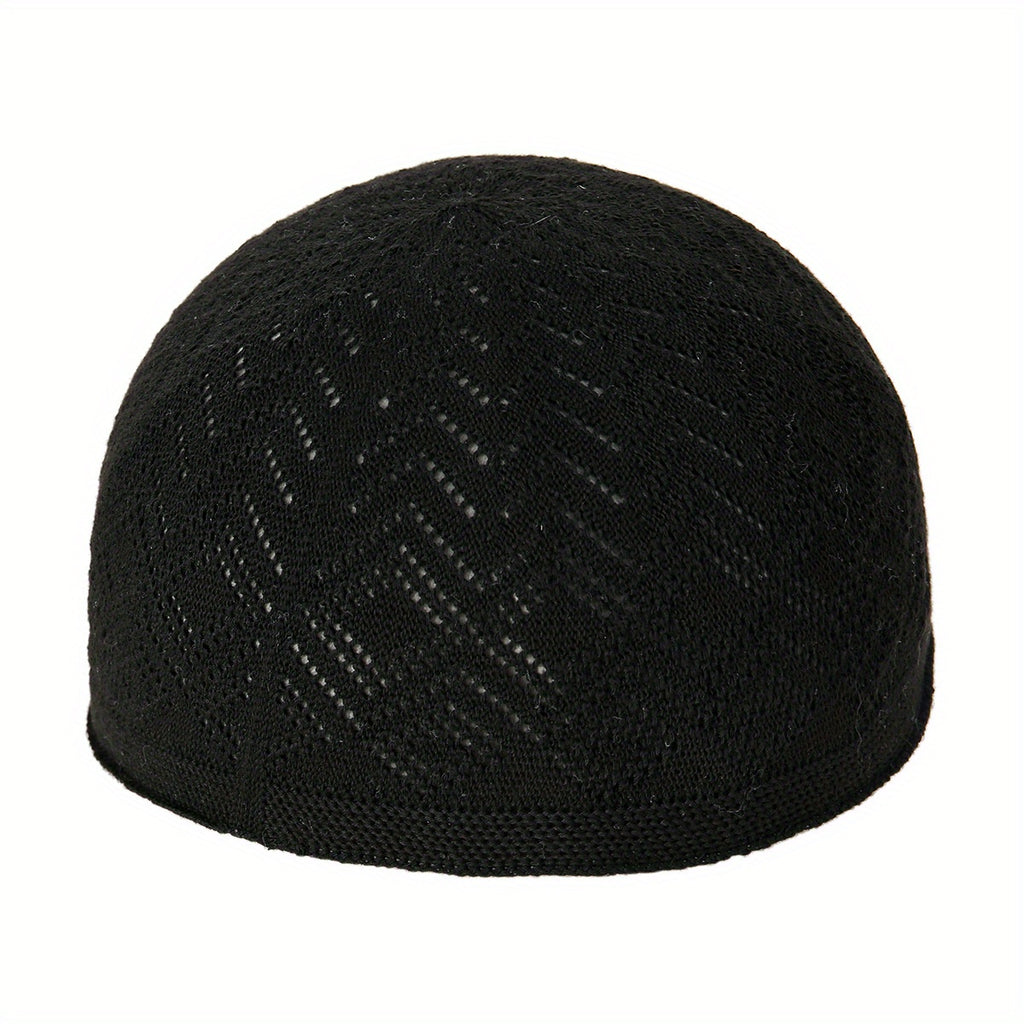 2pcs/Set Men'S Muslim Kufi Cap, Breathable Knitted Polyester Prayer Hat, Lightweight Middle Eastern Arab Traditional Headwear, Adjustable Toggle Closure, Machine Washable, Ramadan Celebration