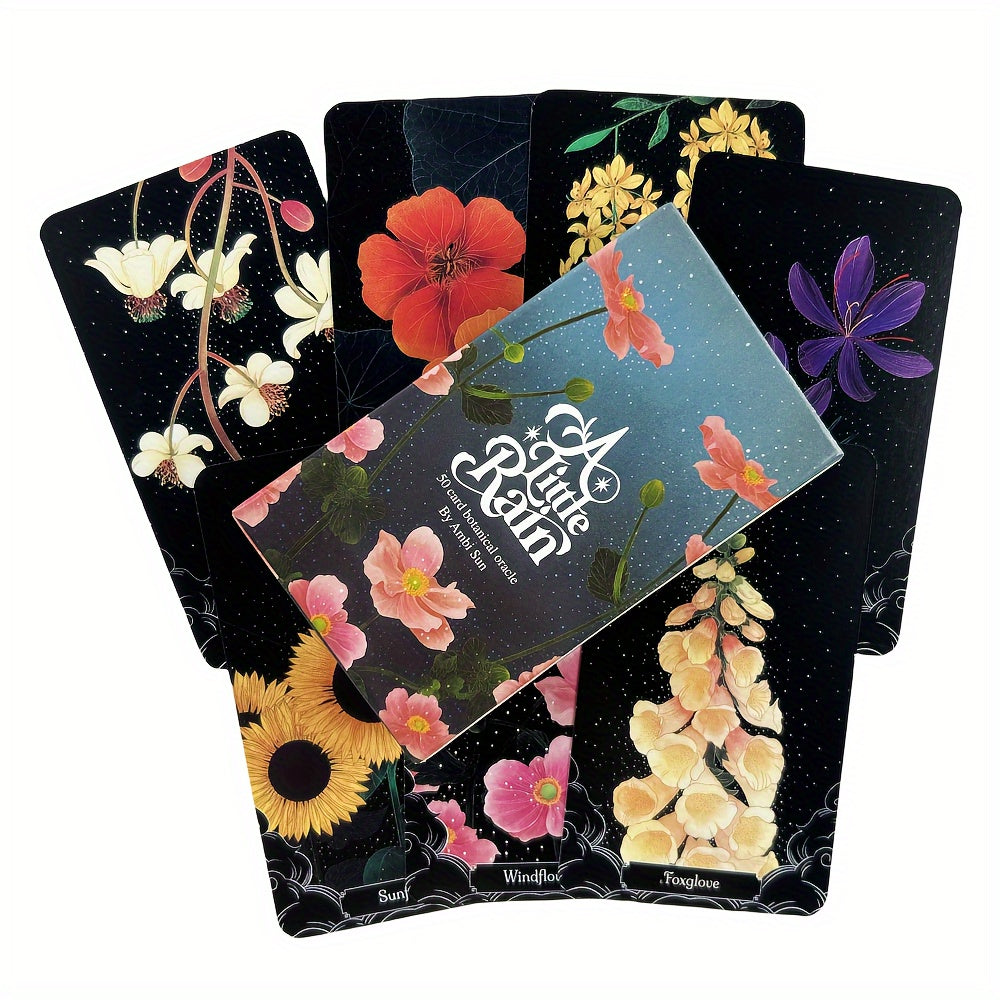 Botanical Oracle Cards - A Little Rain Theme, High-Quality Fortune Telling Tarot Deck for Parties & Leisure Games, 4.13x2.44in