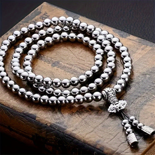1PC Beads Necklace for Men Cross Necklace Stainless Steel Necklace Chain Waist Chain 108 Buddha Beads Necklace