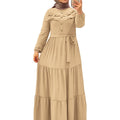 Elegant Light Green Maxi Dress for Muslim Women - Casual Solid Color with Ruffle Hem & Button Detail, Polyester Blend, Machine Washable - Hijab Not Included