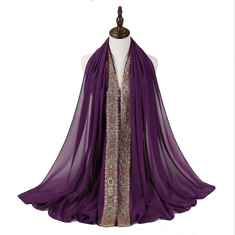 Summer Chiffon Women's Headscarf with Beaded Fringe, Muslim Hijab Long Scarf, Fashion Scarf
