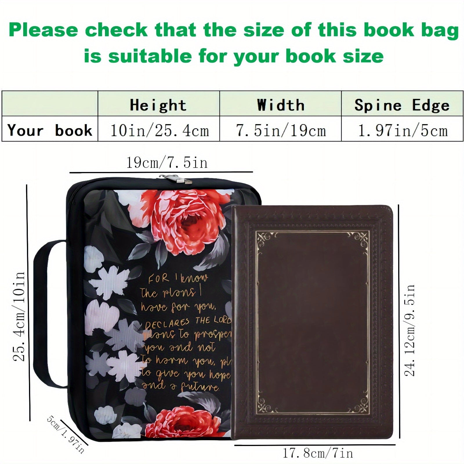 Floral Polyester Bible Cover with Handle, Carrying Organizer Bag, Christian Study Bible Case with Pockets and Bookmark - Protective Scripture Tote for Girls and Women