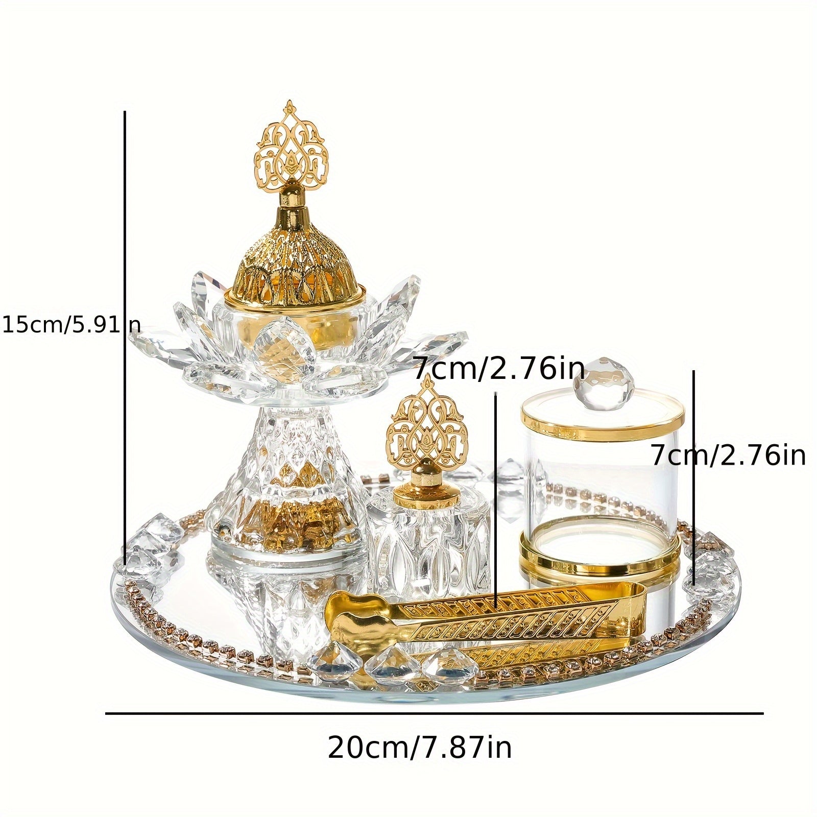 [Home Wedding Ramadan] 4pcs Crystal for Lotus Glass Incense Holder Set, Luxury Diamond Muslim Censers Sticks Hold for Home Wedding Ramadan Decoration, 2024