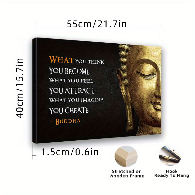 Buddha Meditation Canvas Wall Art with Inspirational Quote, Pine Wood Framed Print for Home and Office Decor, Perfect Gift for Any Occasion, Multiple Sizes Available, Zen Home Deco